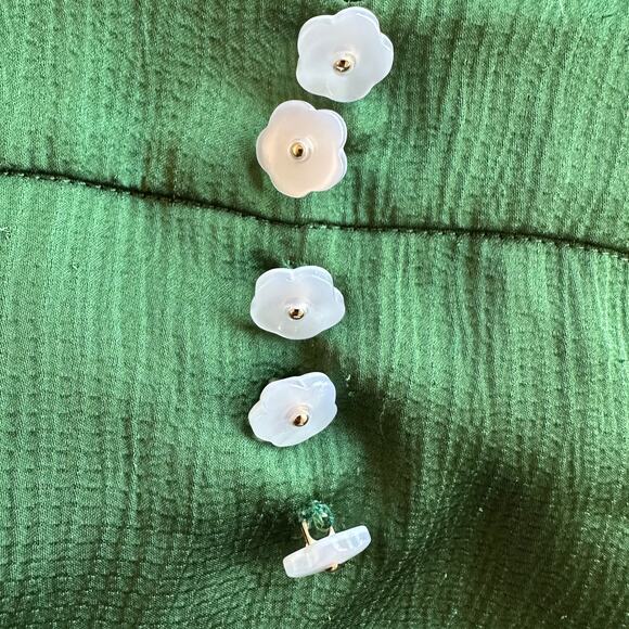 BA&SH Green Mini Shirt Dress XS Wrap Designer Cocktail Satin Ruched Holiday $340 - Picture 12 of 12